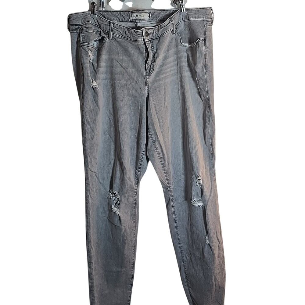 Torrid Skinny Plus 24XT Destructed Distressed Jean Light Gray Casual School